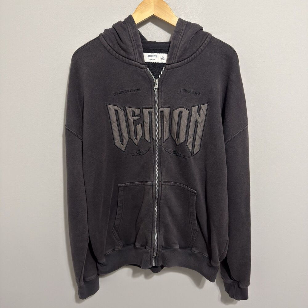 Dodge Demon Racing Full Zip Hoodie Hollister Grunge Embroidered Streetwear XL